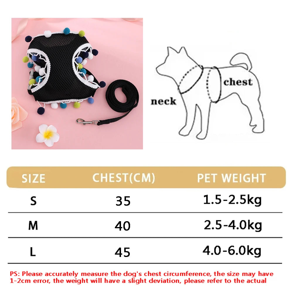 Breathable Reflective Pet Harness Leash Set with Adjustable Floral Chest Strap