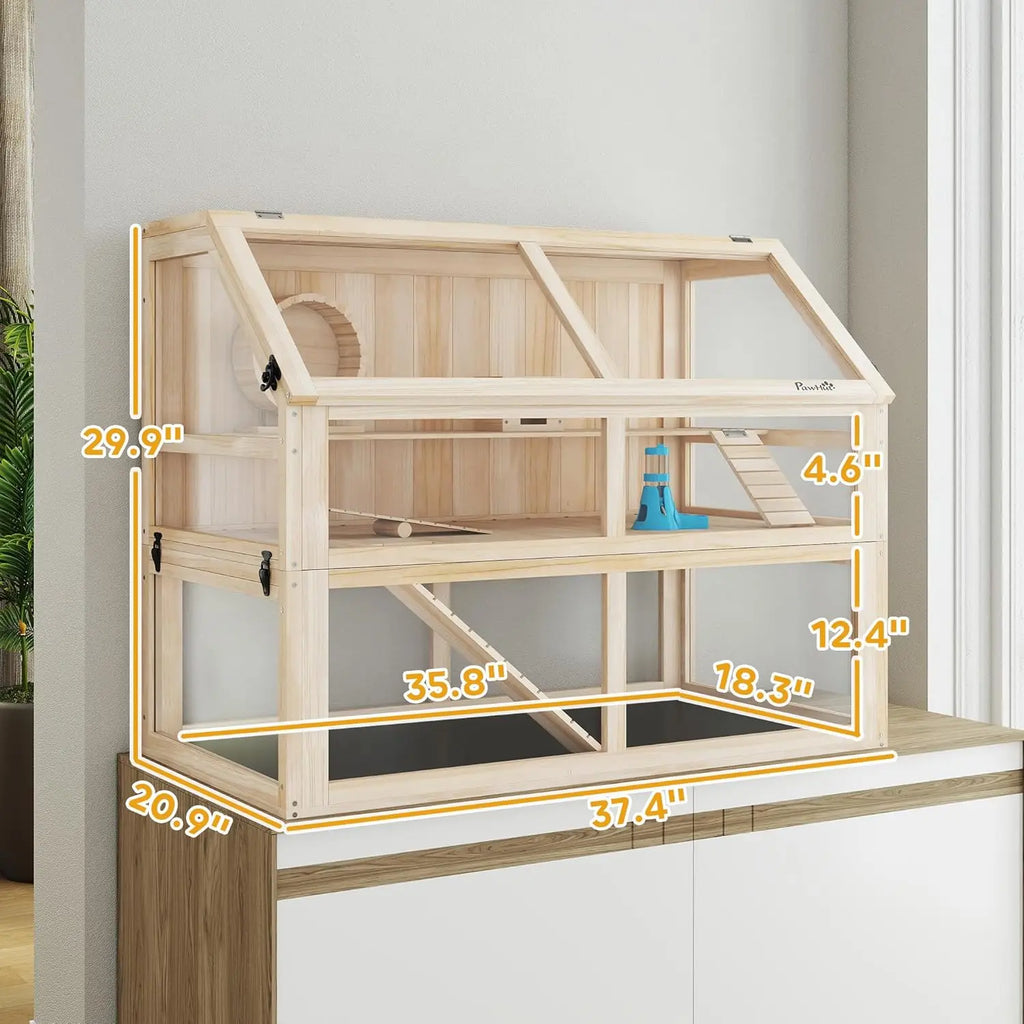 3 Tier Small Animal Cage with Detachable 12.4" Deep Bottom, Hut, Seesaw, Exercise Wheel