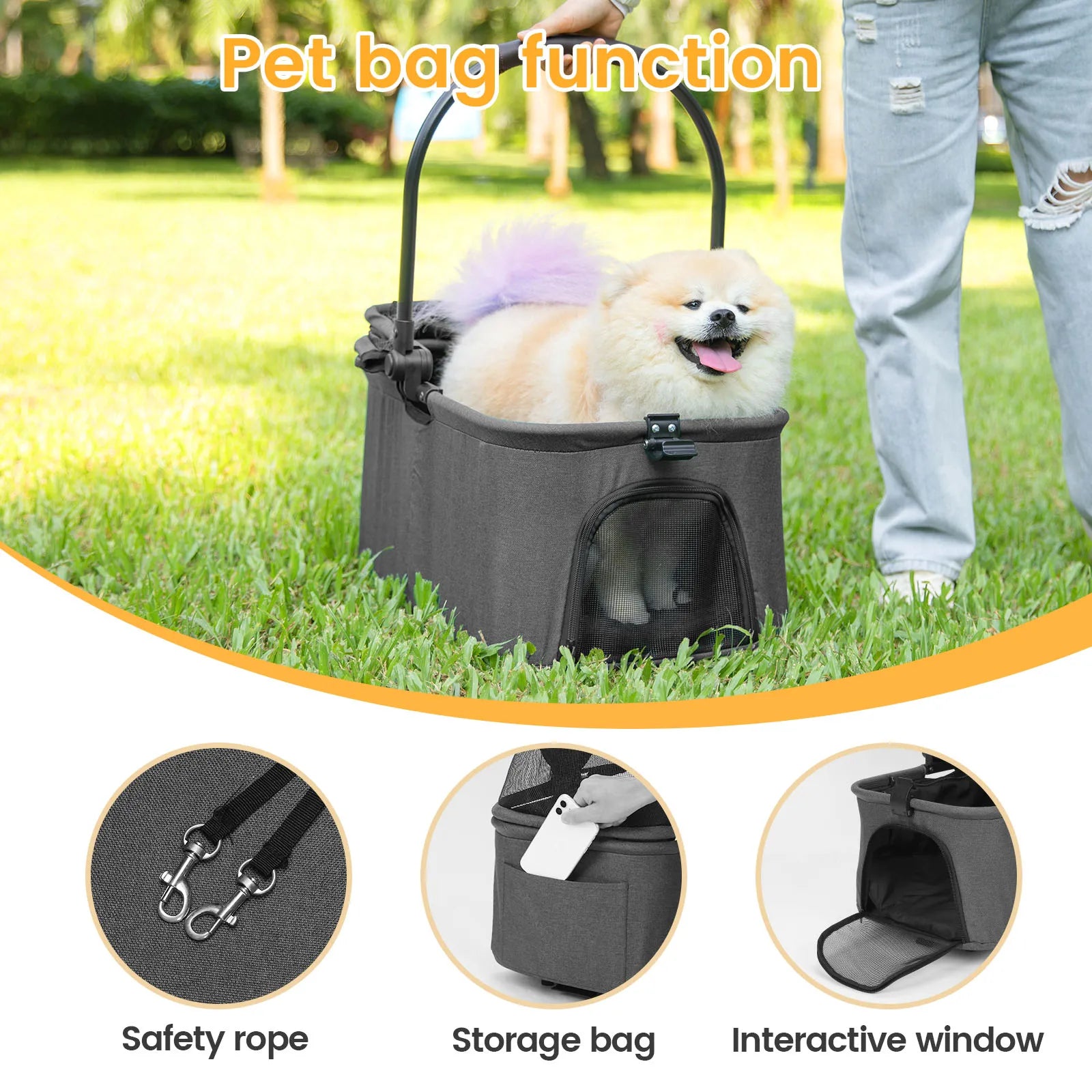 Luxury Detachable Four-wheeled Pet Stroller, Cup Holder Design, Travel Carrying Bag