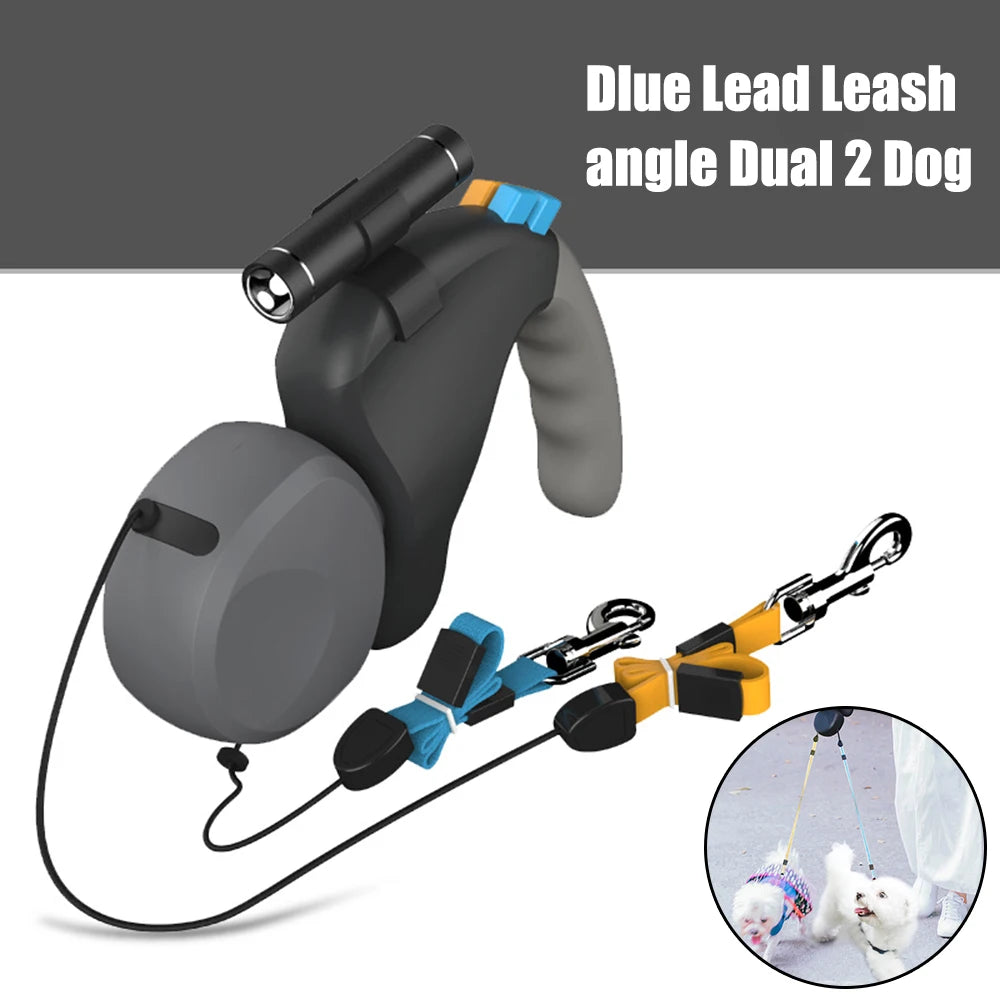Retractable Adjustable Double Leash with Light