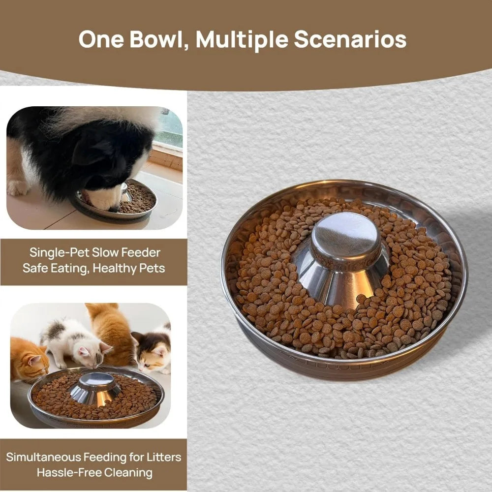 Stainless Steel Shallow Bowls with Non-Slip Mat Set