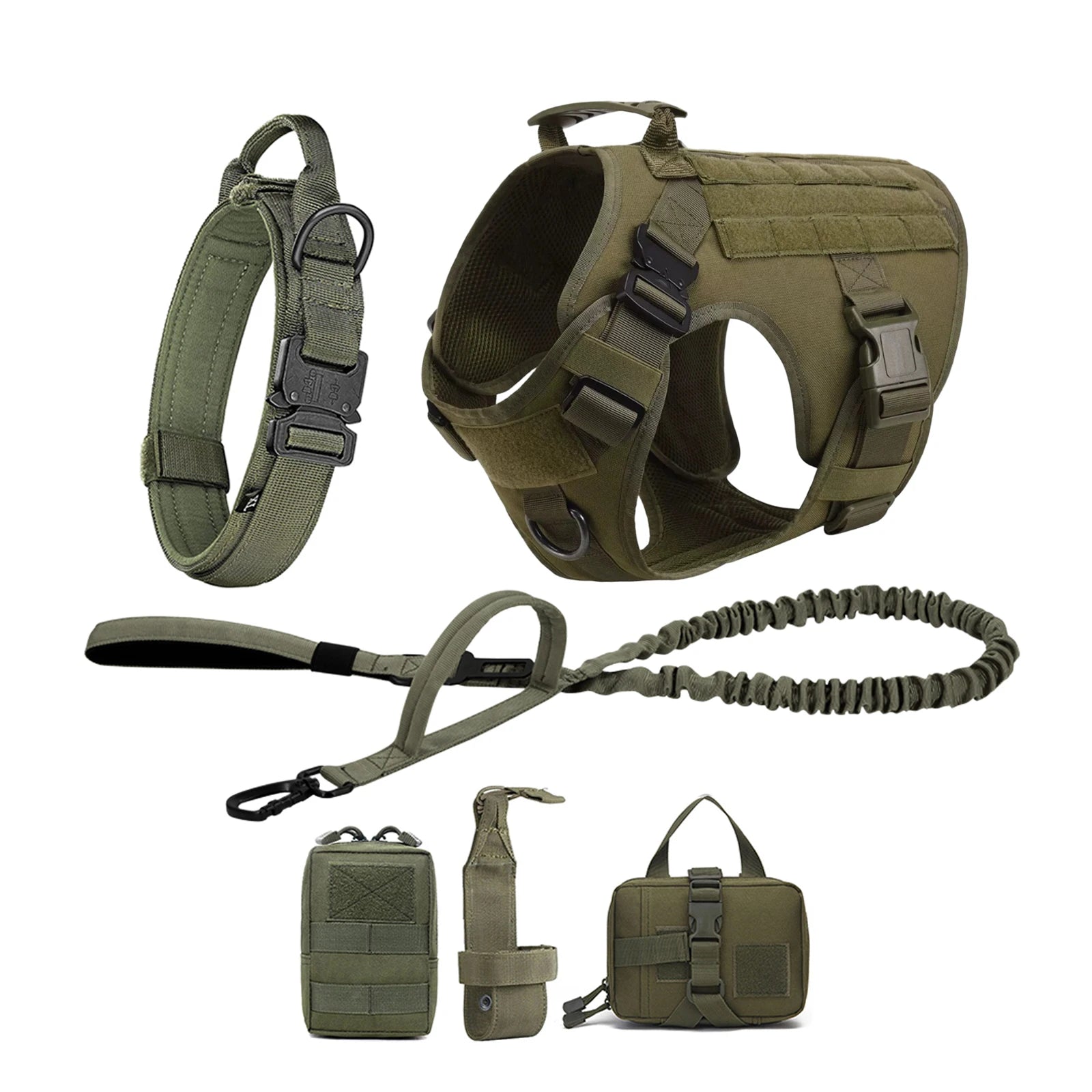 Tactical Dog Harness, Collar, Leash, Molle Pouches