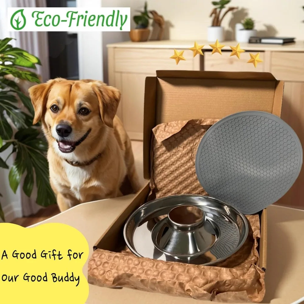 Stainless Steel Shallow Bowls with Non-Slip Mat Set
