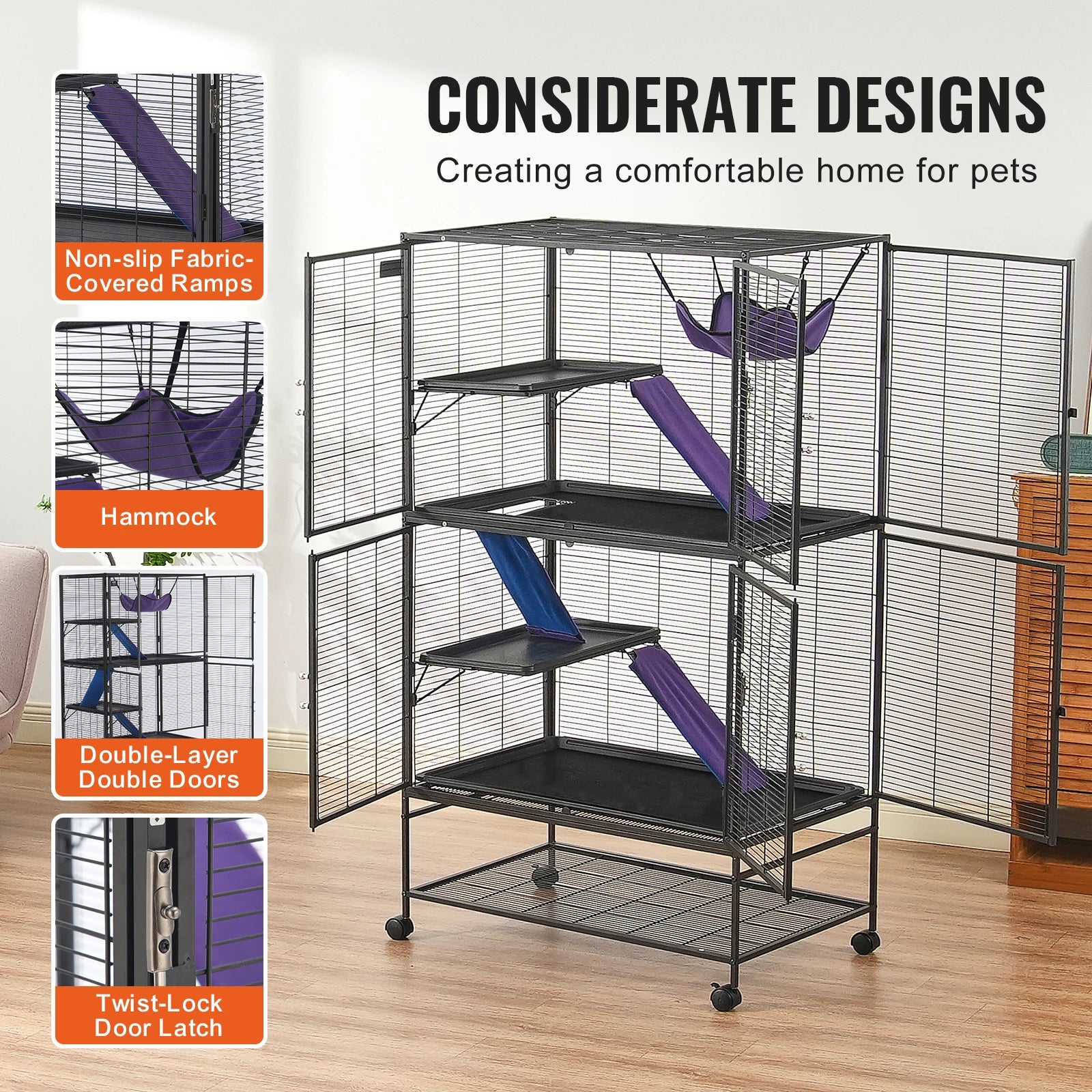 64" Metal Rolling Multi-Level Small Animal Cage