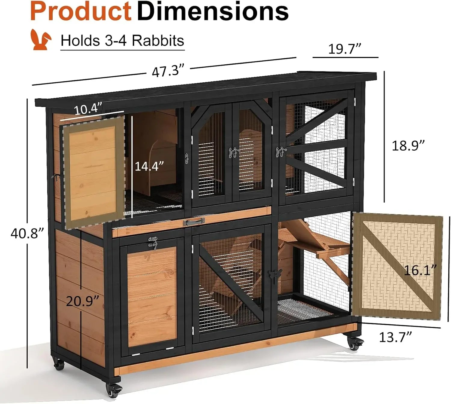 Bestseller Wooden Rabbit Hutch for Small Animals with Wheels, Removable Trays, and Bottom Wire Mesh