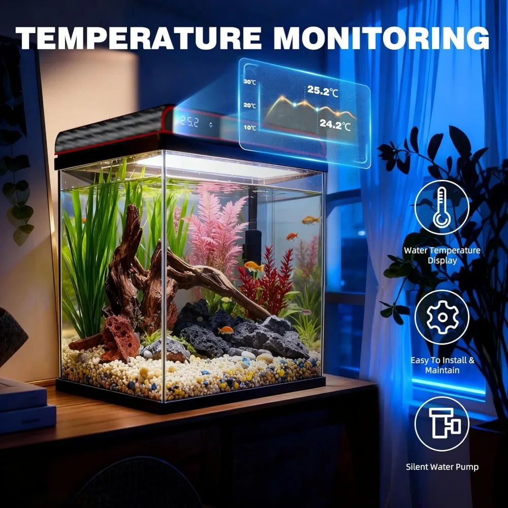 10 Gallon Glass Aquarium Kit, Self-Cleaning, LED Lights & Quiet Pump