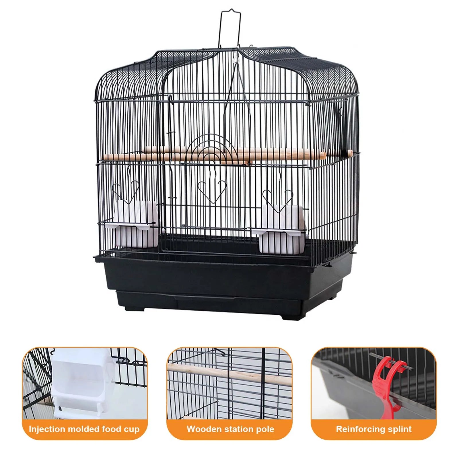 Small Bird Travel Carrier Cage With Handl,e Standing Pole, Food Container ,Swing