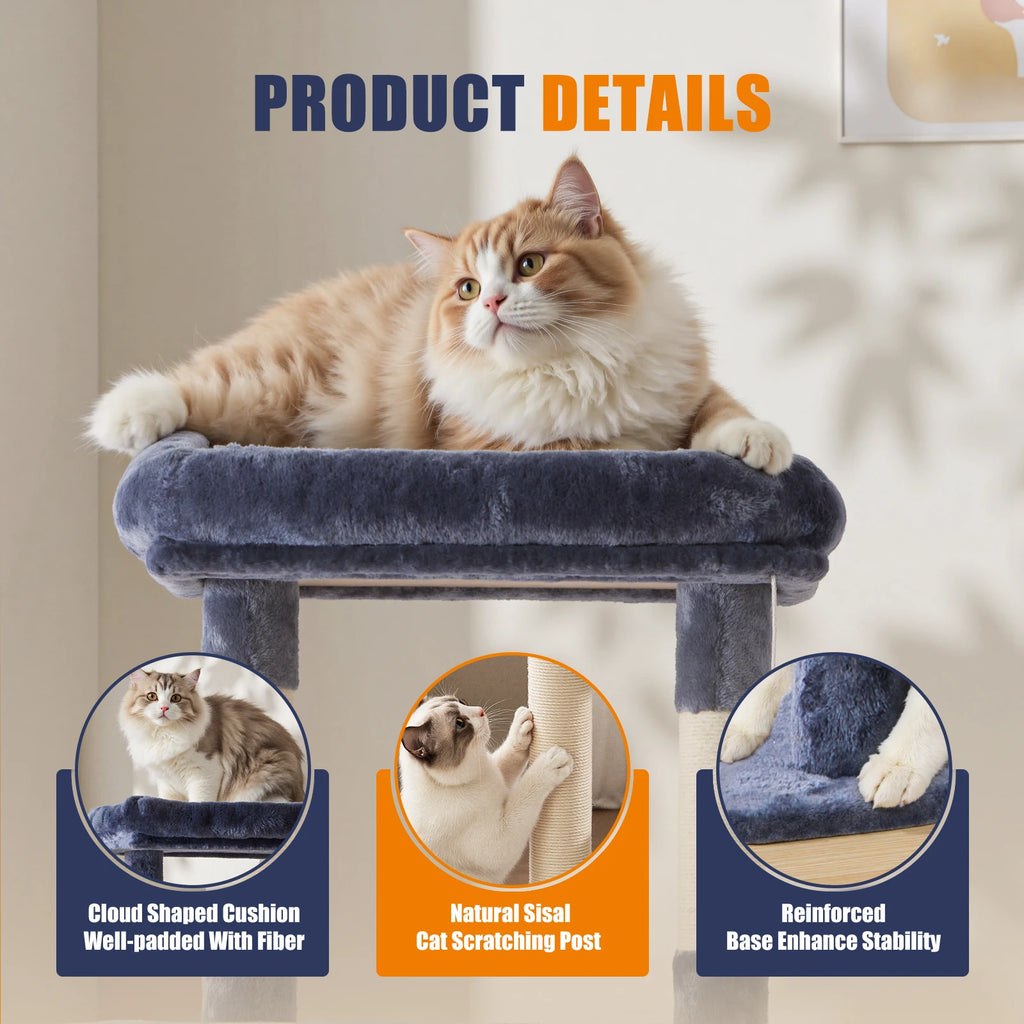 63In Tall Multi-Cat Climbing Tower for Pet Furniture Natural Sisal Scratching Posts Stable Pet House for Indoor Cat