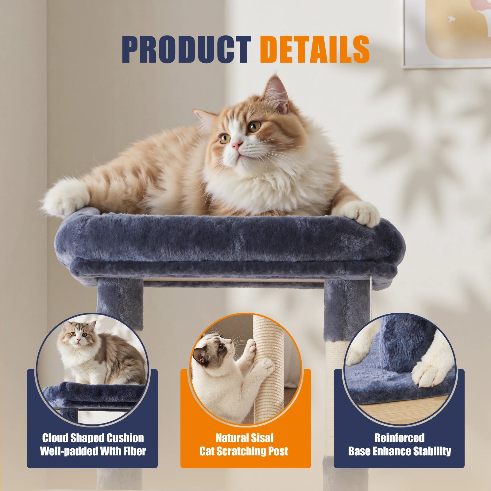 63In Tall Multi-Cat Climbing Tower for Pet Furniture Natural Sisal Scratching Posts Stable Pet House for Indoor Cat