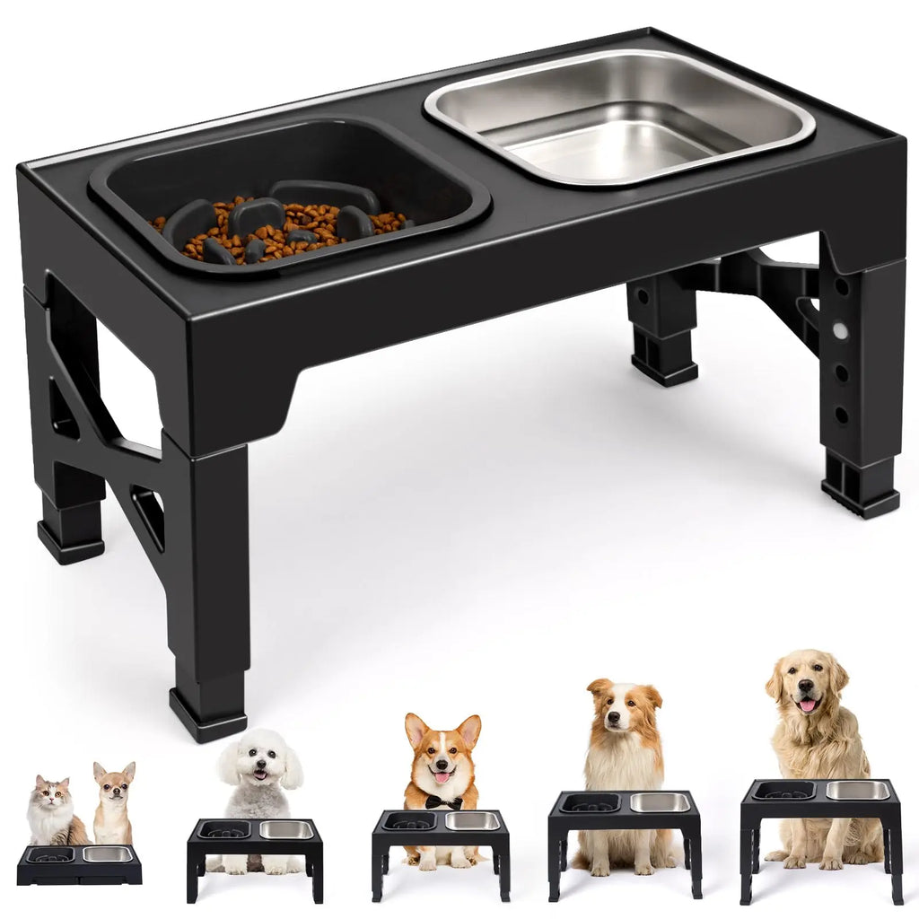 2-in-1 Elevated Adjustable Dog  Bowls, Non-Slip Stainless Steel/Plastic