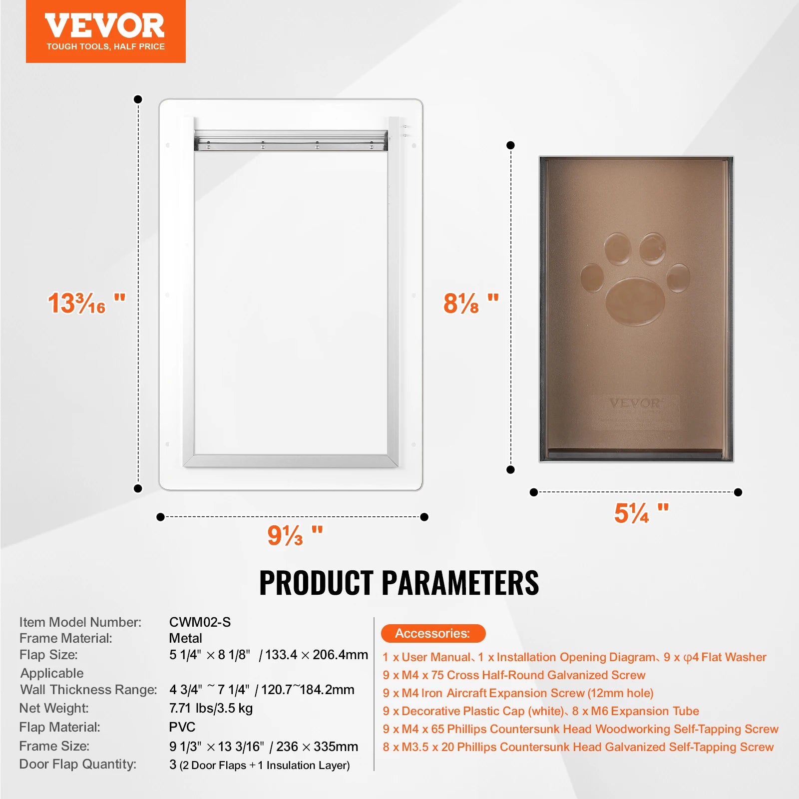 Pet Door Metal Frame with Lock and 3-Flap System, Weatherproof, Easy to Install
