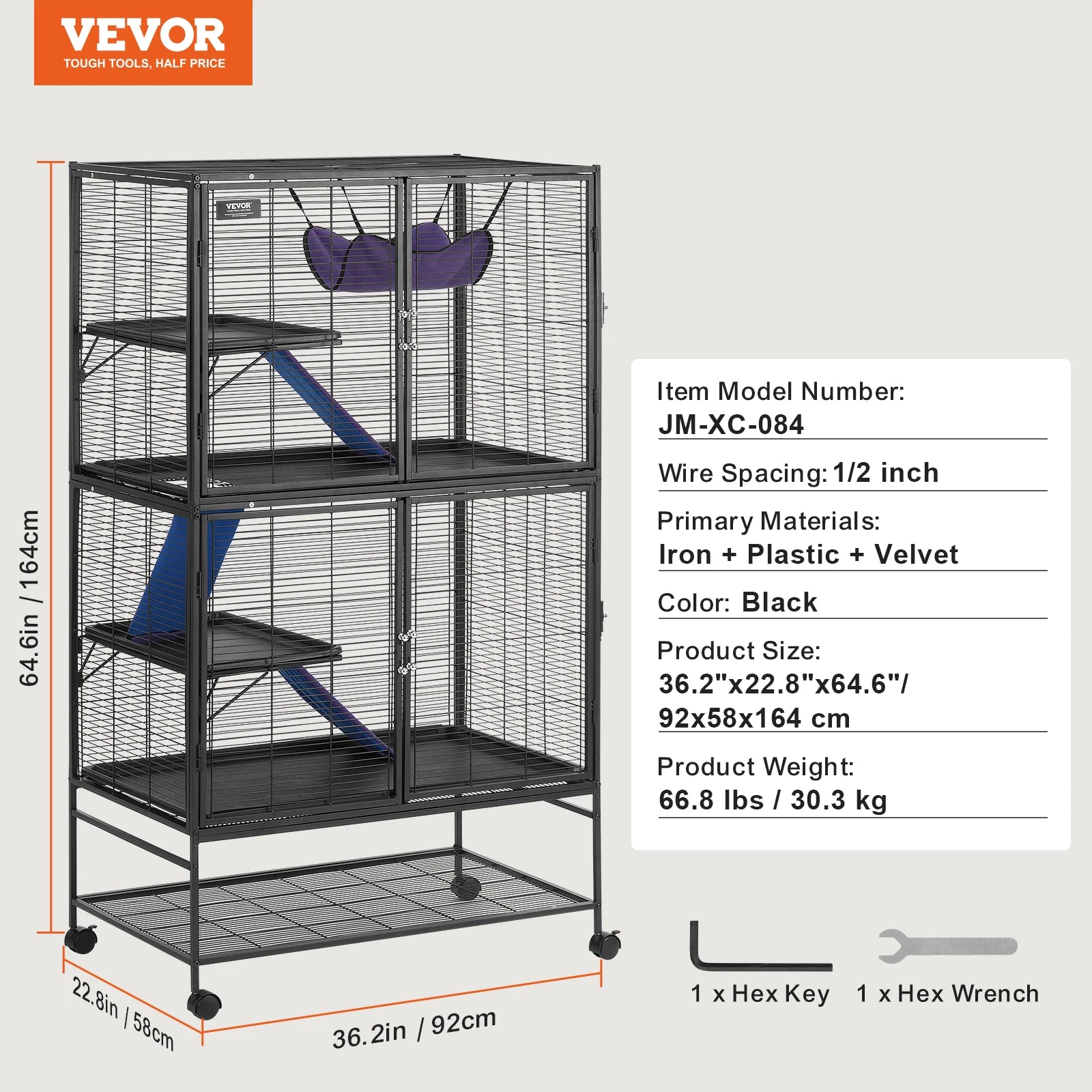 64" Metal Rolling Multi-Level Small Animal Cage