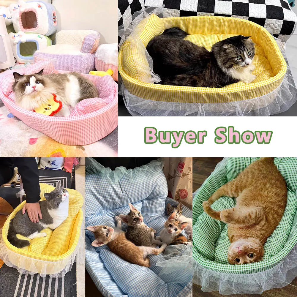 Cute Lace-Trimmed Pet Princess Sofa Bed  Washable and Removable Soft Plush Oval for Small Dogs/Cats