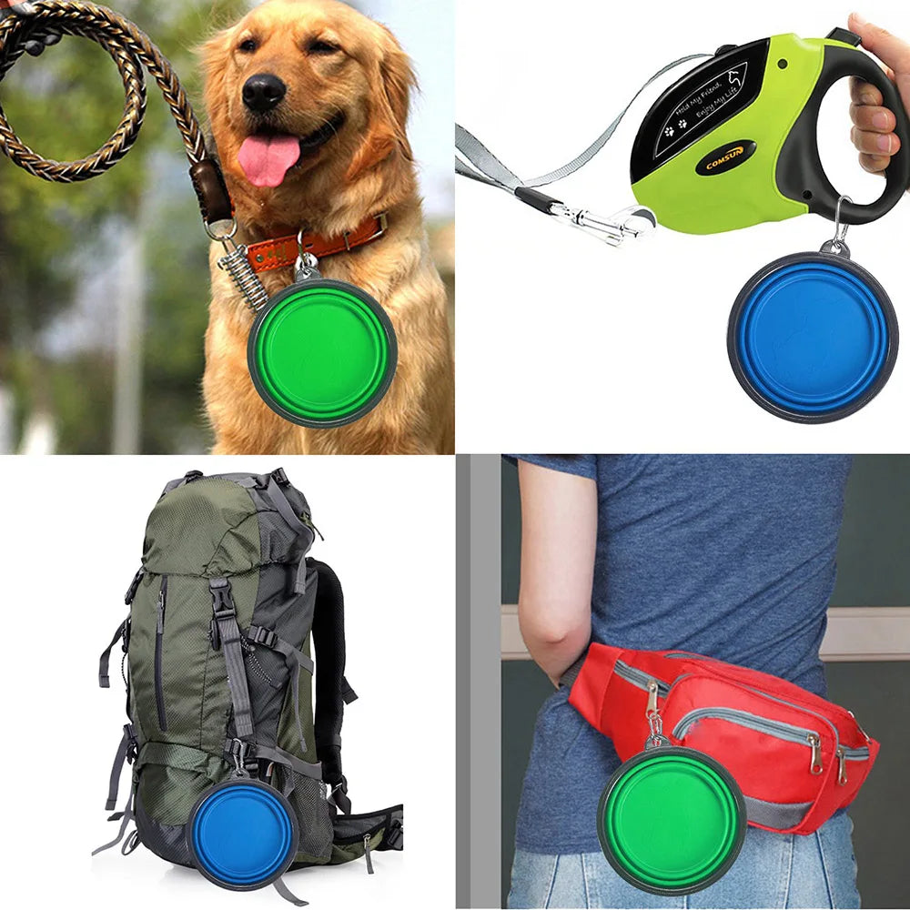 Collapsible Silicone Dog Food Water Bowl with Carabiner