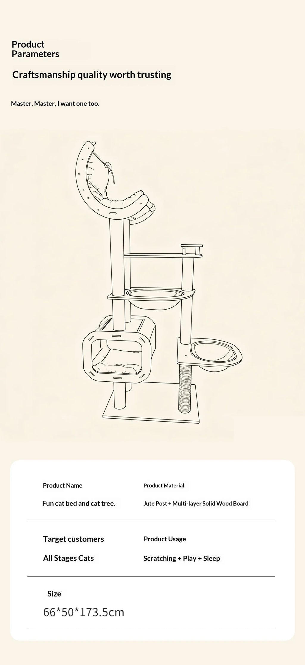 Large Compact Solid Wood Cat Tree