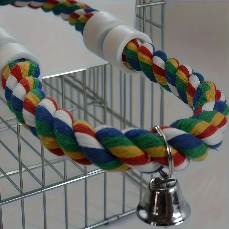 Interactive bird mirror toy with chewable rope habitat