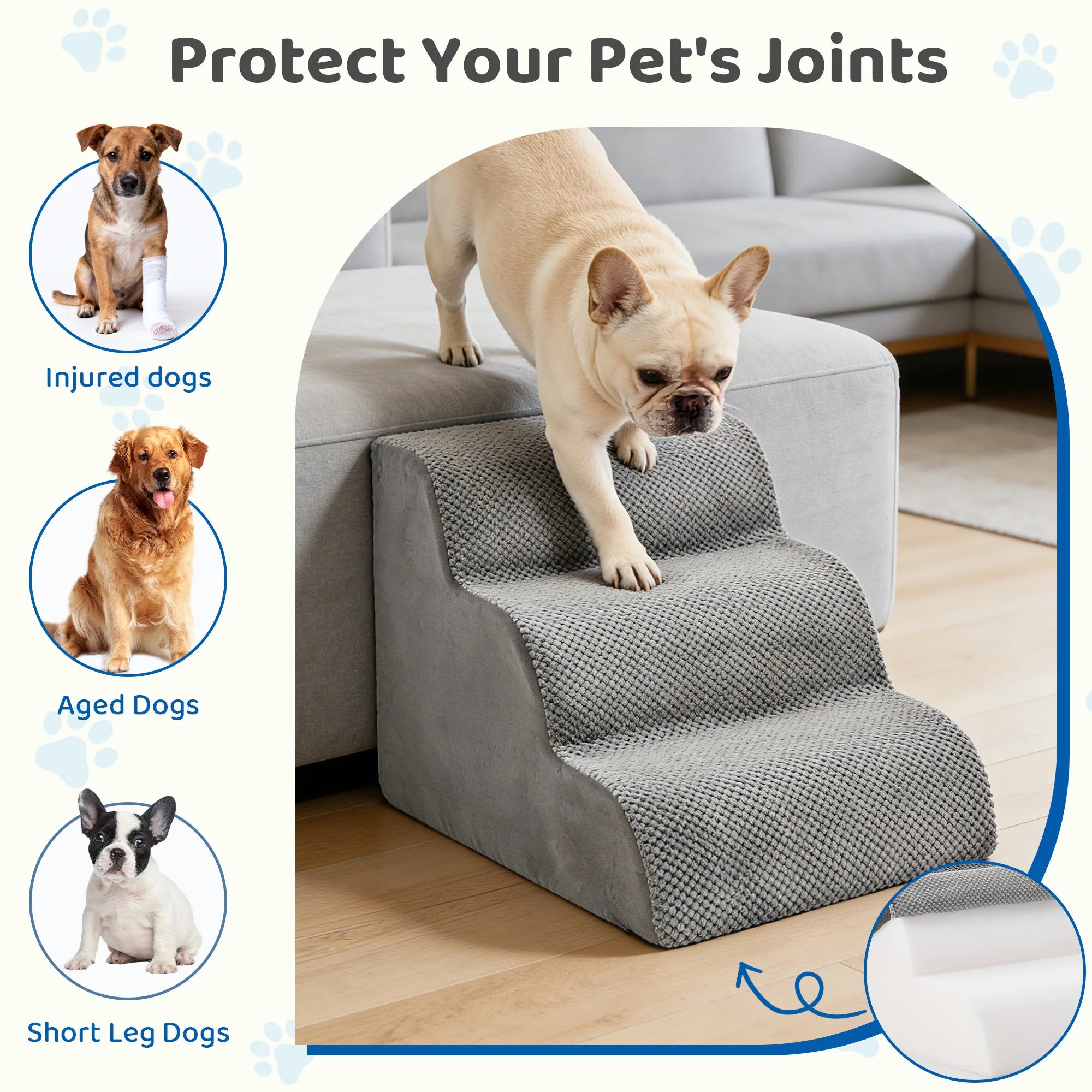3-4 Step High-Density Foam Dog Stairs