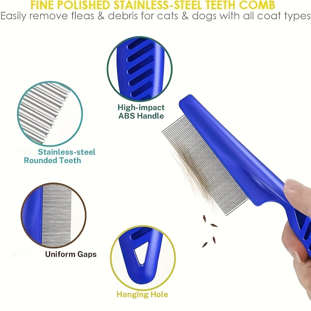 Pack of 4 Flea and Lice Combs, Stainless Steel with Round Teeth
