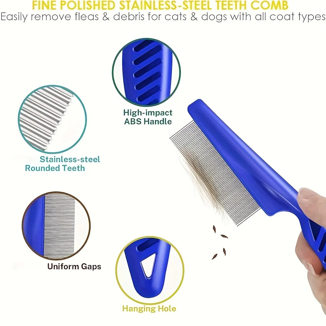 Pack of 4 Flea and Lice Combs, Stainless Steel with Round Teeth