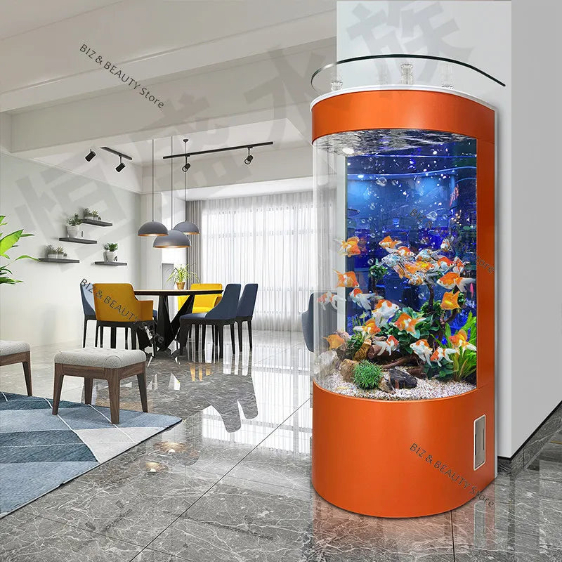 Large Semi-Circular Self-Cleaning Floor-Standing Fish Tank with Bottom Filter