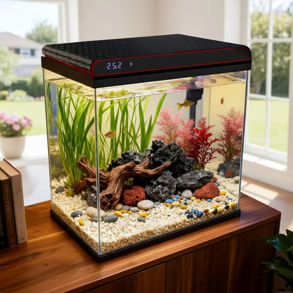 10 Gallon Glass Aquarium Kit, Self-Cleaning, LED Lights & Quiet Pump