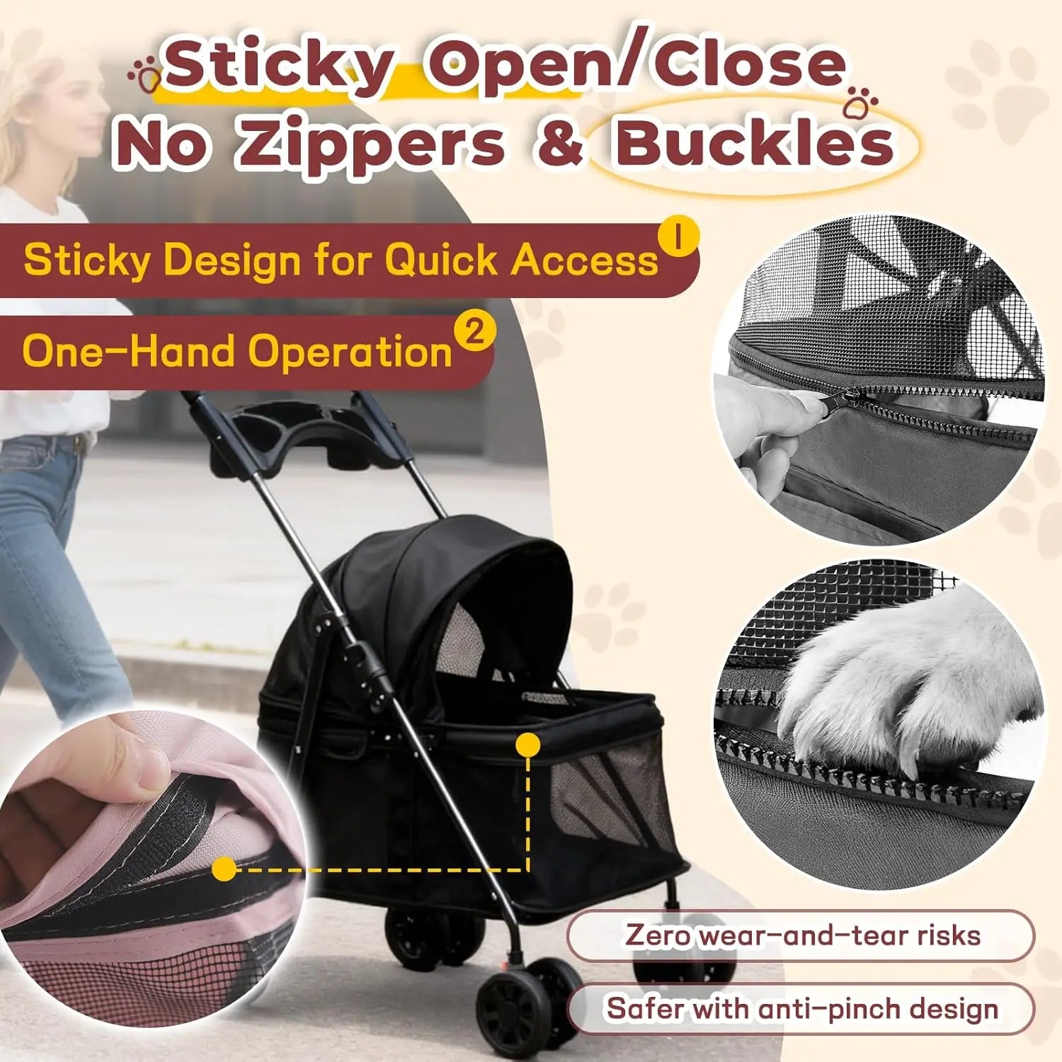 Foldable Pet Stroller Cat Small Dog Cart, Lightweight Folding Pet Stroller