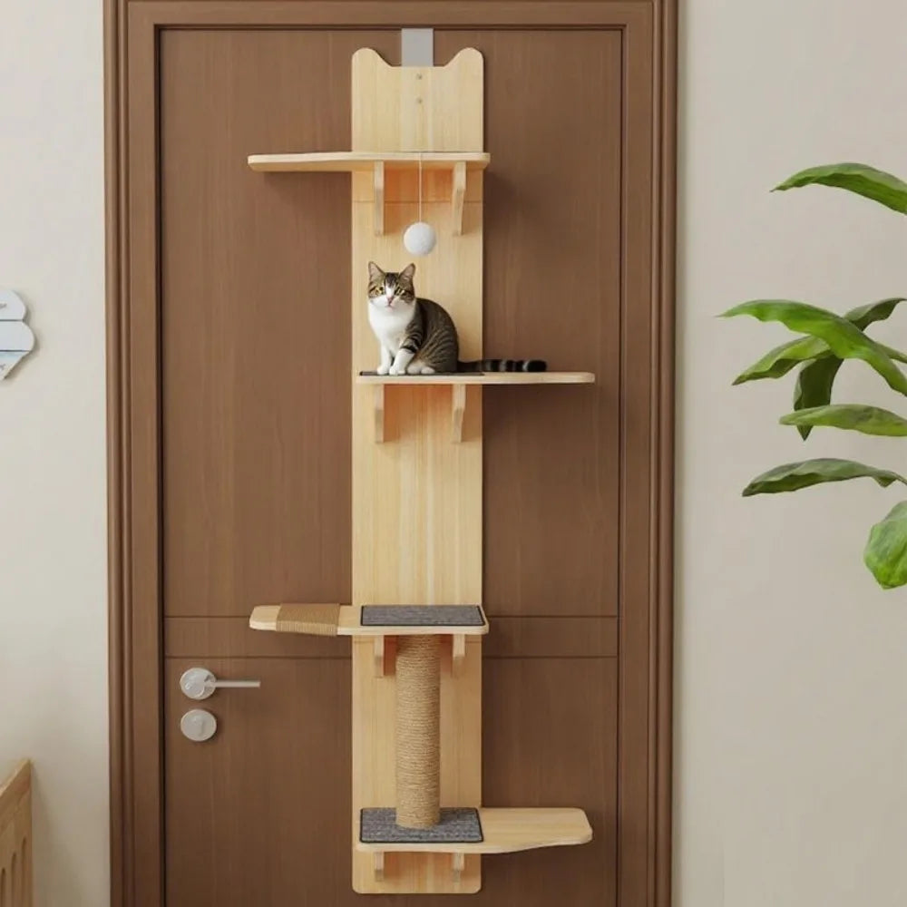 4-Levels Cat Solid Wood Climber Hangs on The Door