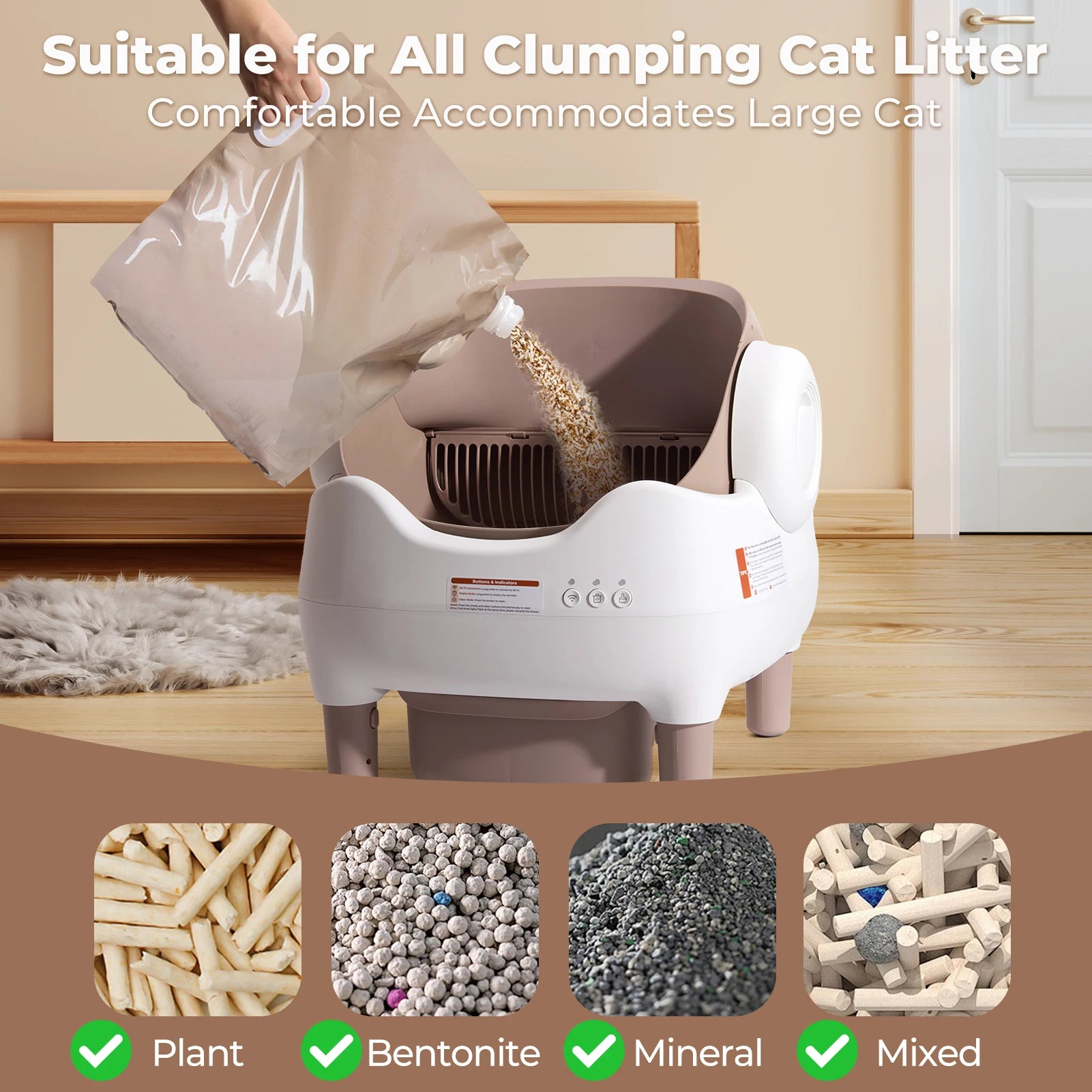 Self Cleaning Automatic Cat Litter Box with APP Control, Odor-Free  Large Waste Bin, Open-Top