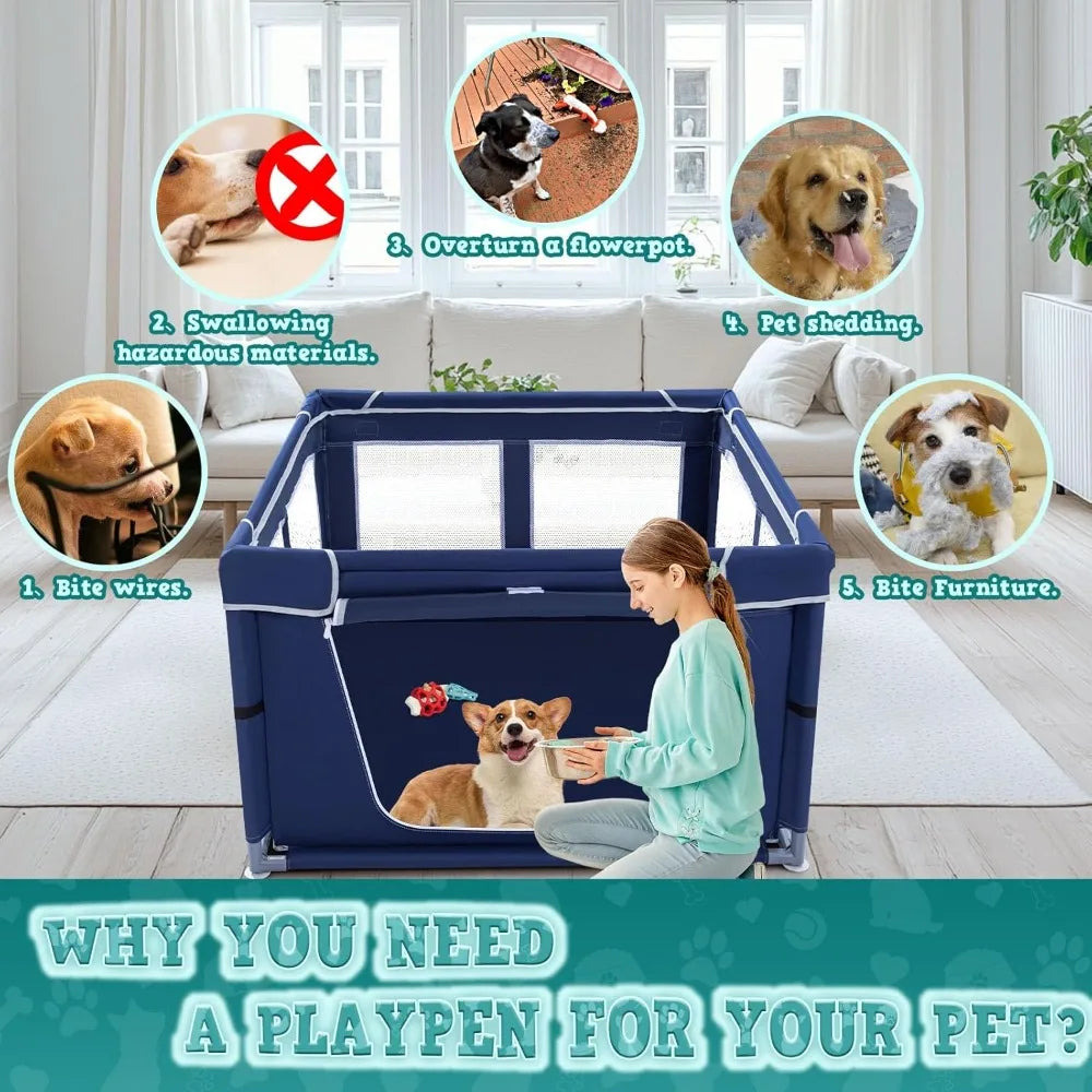 42x42 Inches Puppy Playpen with Gate, Pen with Thickened Fabric, High-Strength Wire Mesh