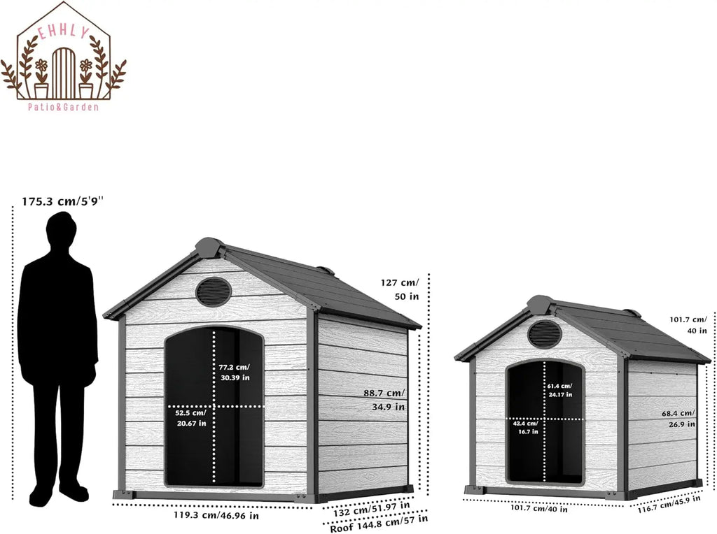 46" Large  Outdoor Weatherproof Dog House for 2 Large Dogs,  with Elevated Floor