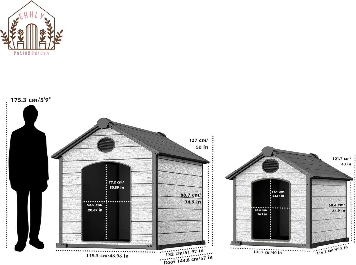46" Large  Outdoor Weatherproof Dog House for 2 Large Dogs,  with Elevated Floor