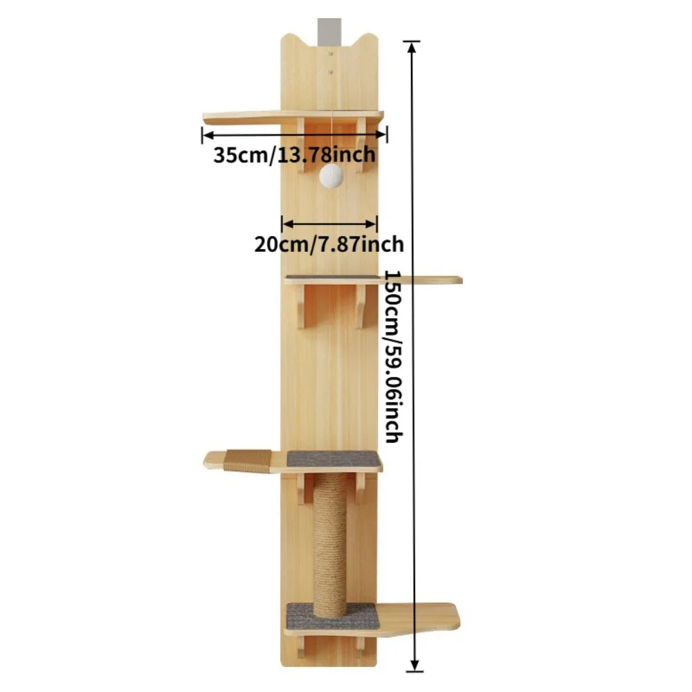 4-Levels Cat Solid Wood Climber Hangs on The Door