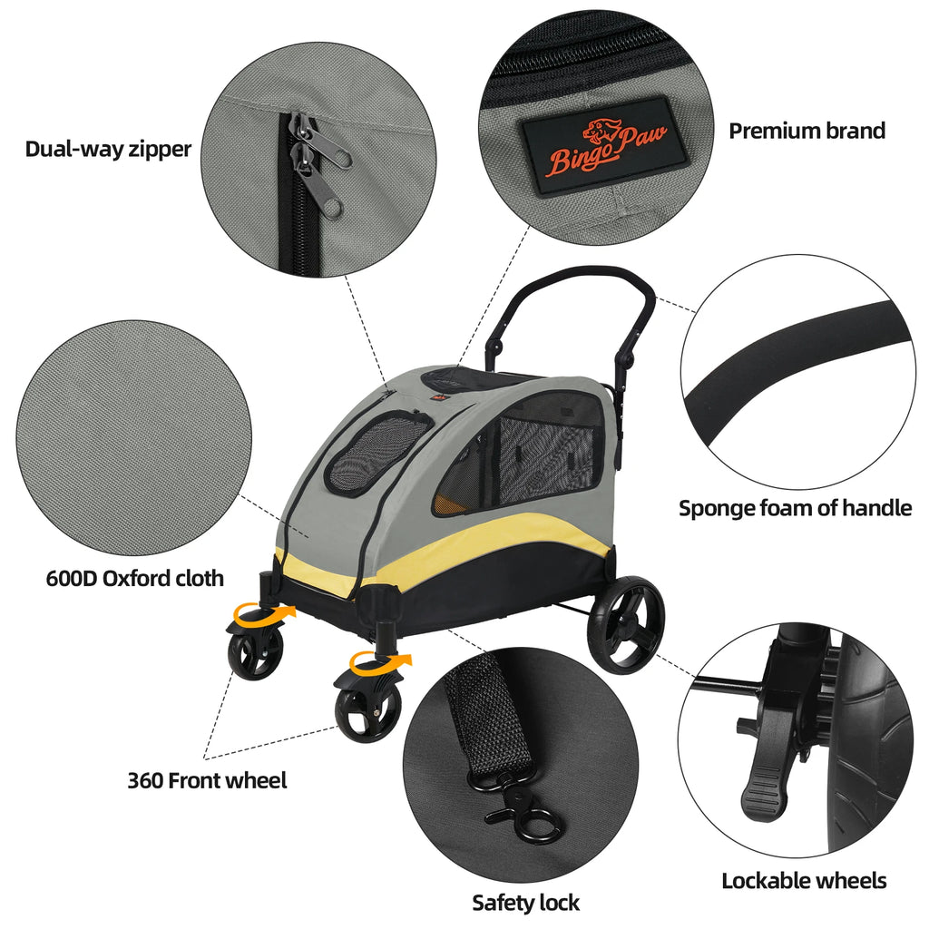 Portable 4 Wheel Dog Stroller for Large Dogs Foldable Pet Cat Travel Carriage Stroller Breathable Carrier for Outside Play