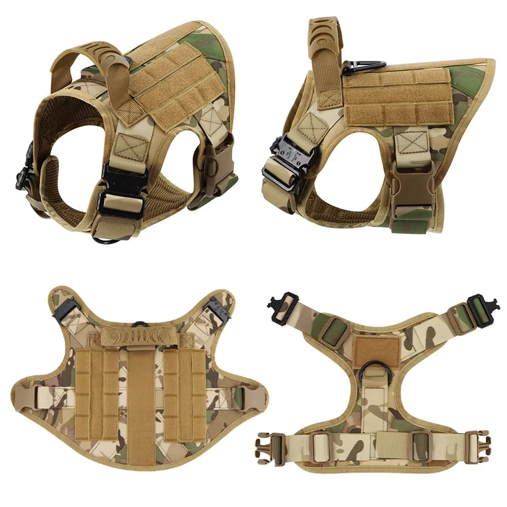 Large M Tactical Military-Like Dog Harness, Collar, Leash, Bags, Patches Set