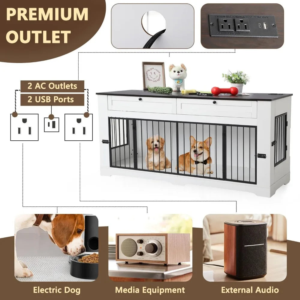 Decorative Heavy Duty Large Dog Cage with Charging Station