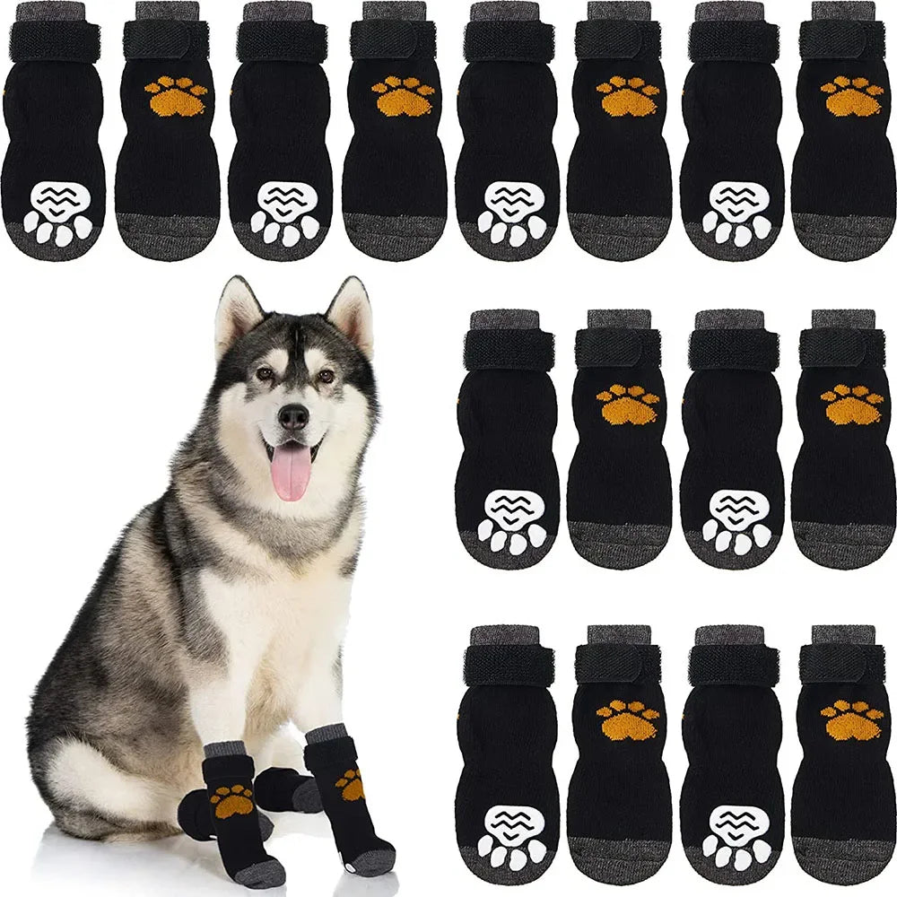 4pcs Anti-Slip Pet Sock,s Paw Protector, Traction Control for Indoor Wear, Knitted with Rubber Reinforcement