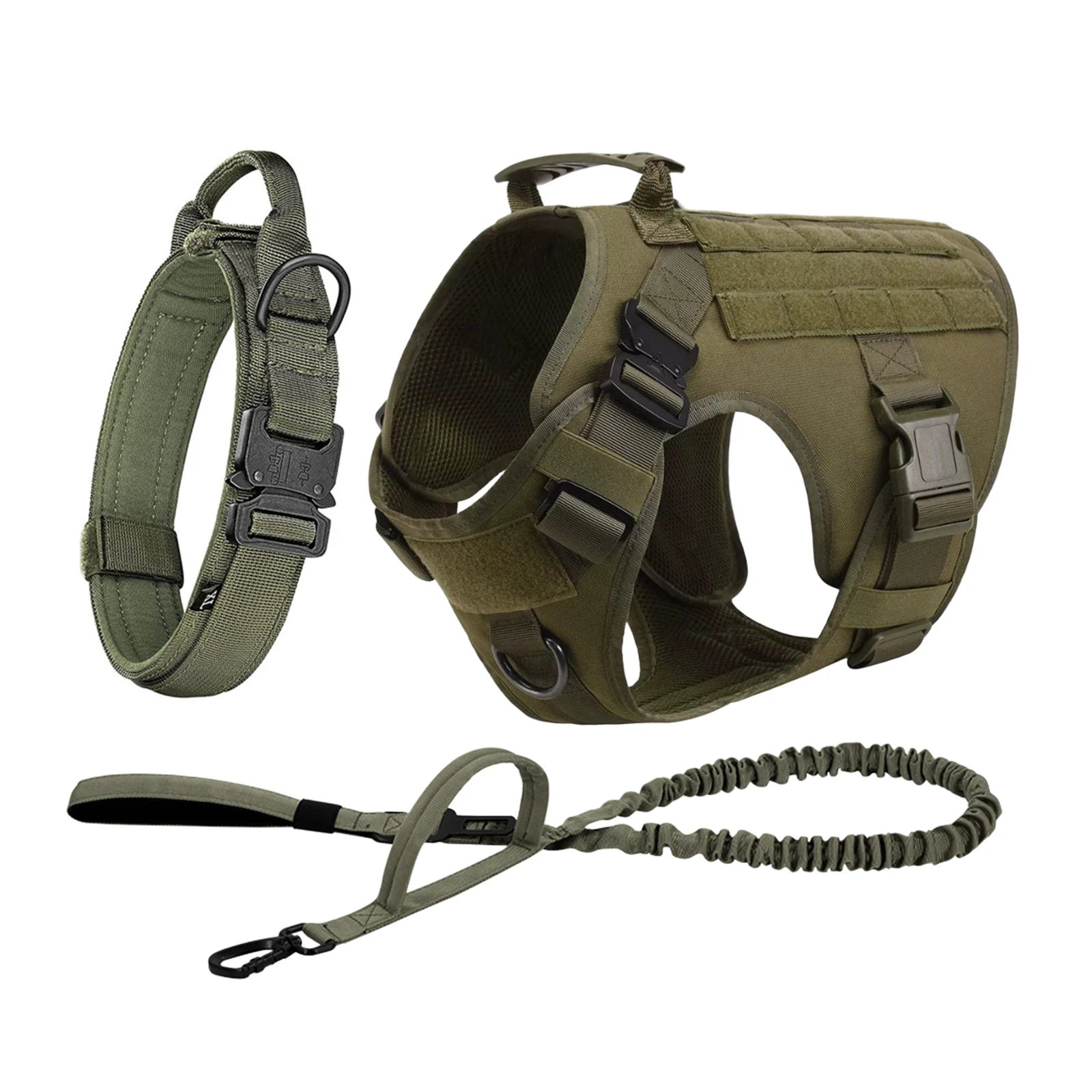 Tactical Dog Harness, Collar, Leash, Molle Pouches