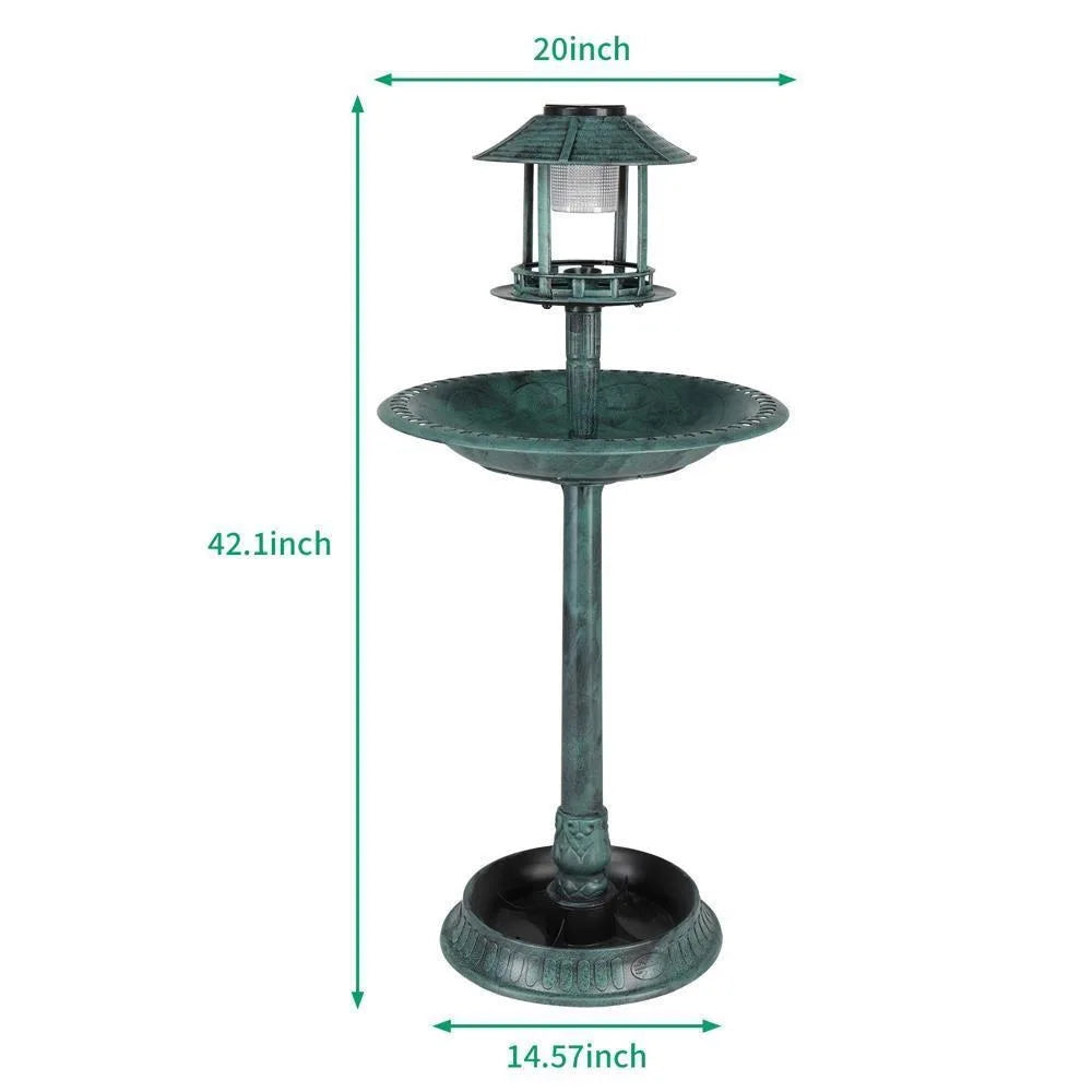 42" H Plastic Round Bird Bath with Solar Light & Sturdy