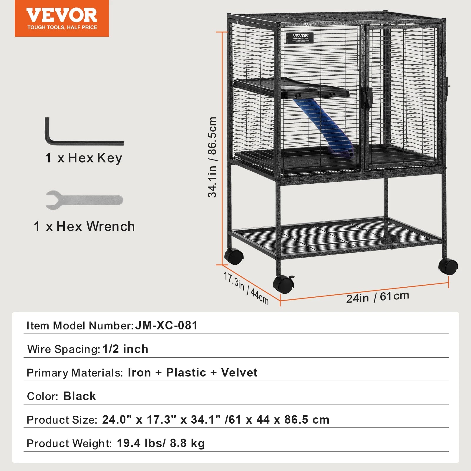 64" Metal Rolling Multi-Level Small Animal Cage