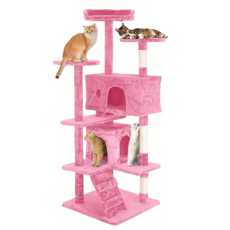 Cat Tree 54/70 Inch Tower with Sisal-Covered Scratching Posts, Dangling Ball