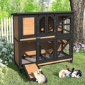Bestseller Wooden Rabbit Hutch for Small Animals with Wheels, Removable Trays, and Bottom Wire Mesh