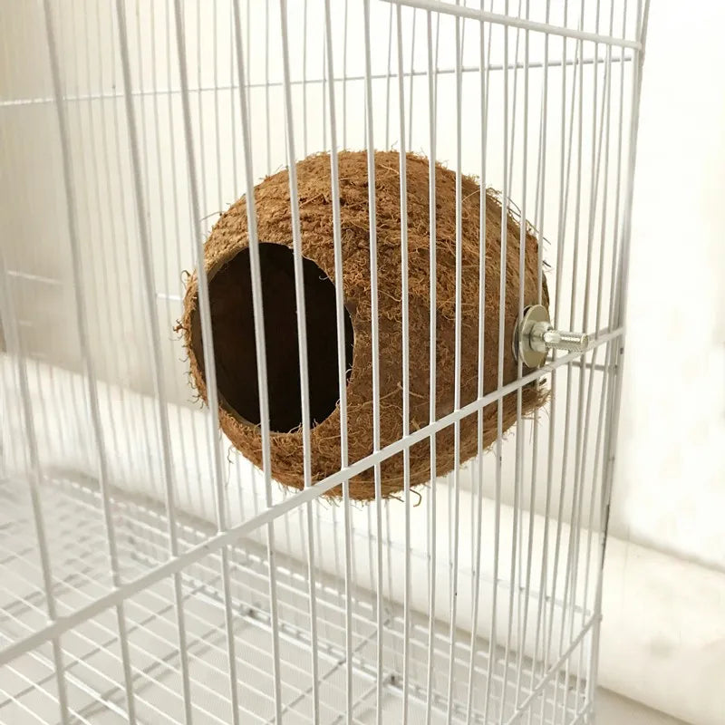Natural Coco Hideaway Coconut Shell Bird Nest Cage Hanging Toy