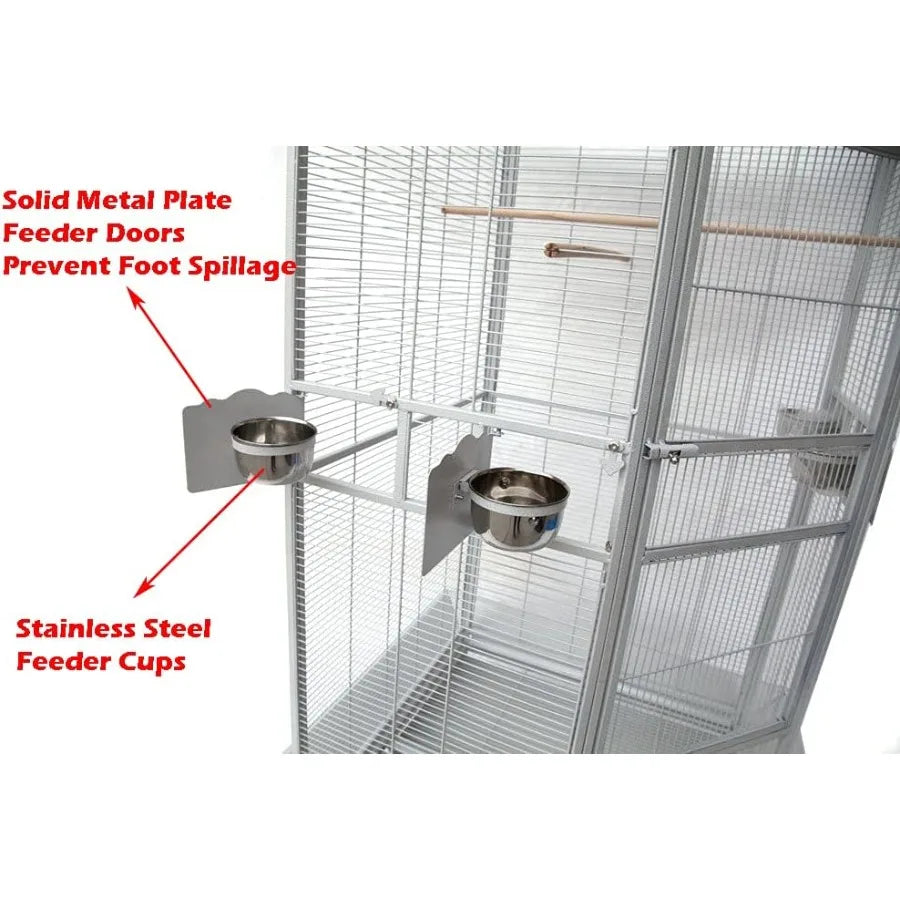 64' Extra Large Corner Wrought Iron Rolling Bird Cage with Side Solid Metal Plate