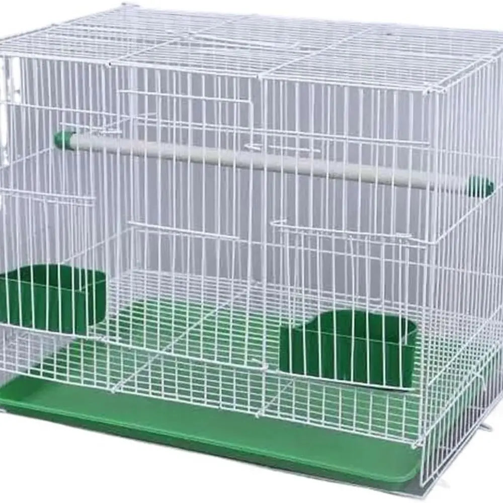 Foldable White Metal Anti-Rust Parrot Cage with Feeder, Tray, and Play Stand (40x30x30cm, 6 Parts)