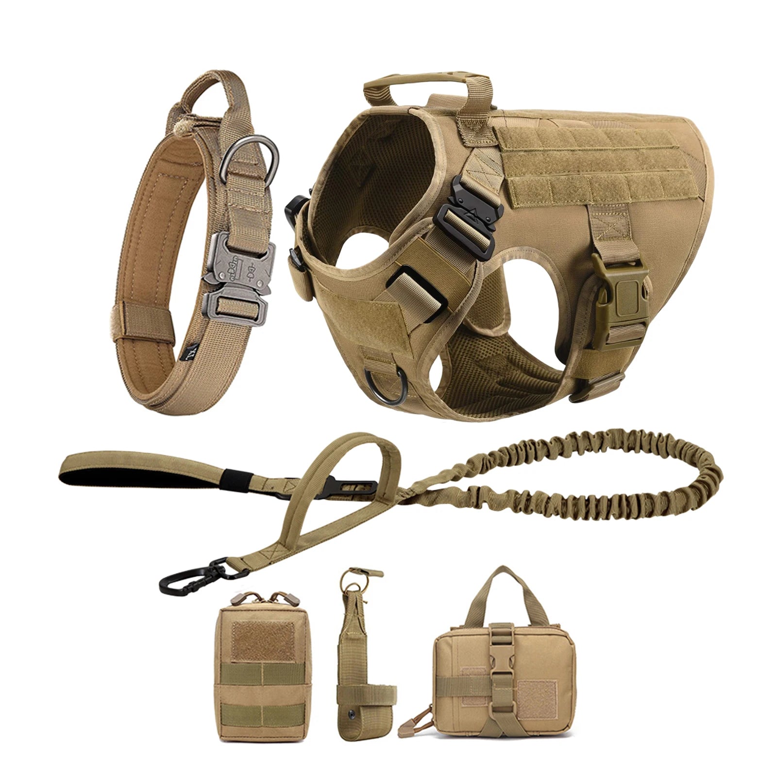 Tactical Dog Harness, Collar, Leash, Molle Pouches