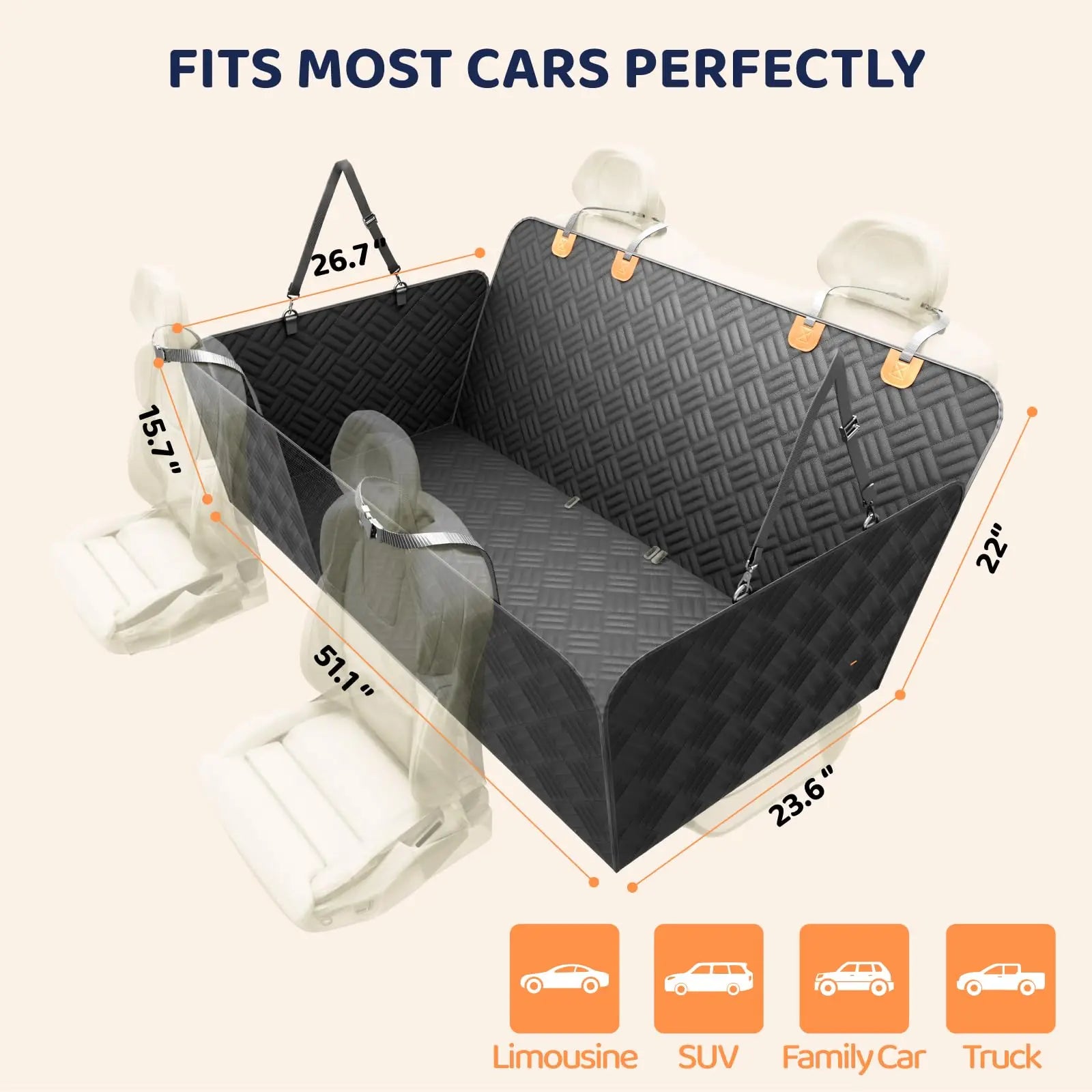 Car Rear Dog Seat Cover,  Load-Bearing 400 Pounds, Heavy-Duty Anti-Scratch Washable