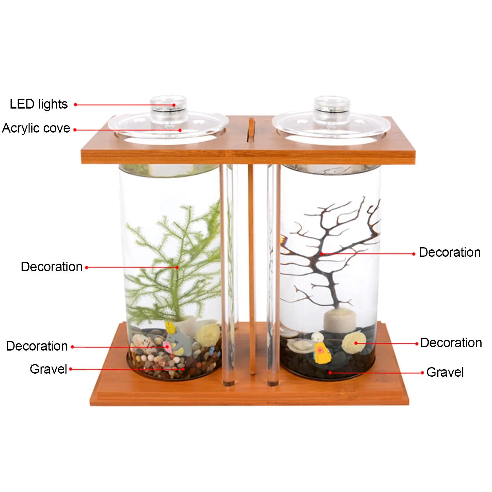 Aquarium Set with LED Light for Desktop Home Office Decoration 2 Tanks