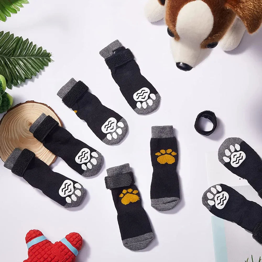 4pcs Anti-Slip Pet Sock,s Paw Protector, Traction Control for Indoor Wear, Knitted with Rubber Reinforcement