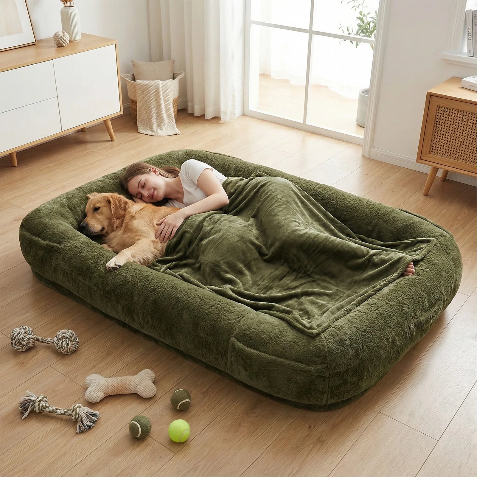 Washable Human and Dog Bed 71x47x12in  Extra Large Comfortable Pet Bed with Soft Blanket for Sleeping