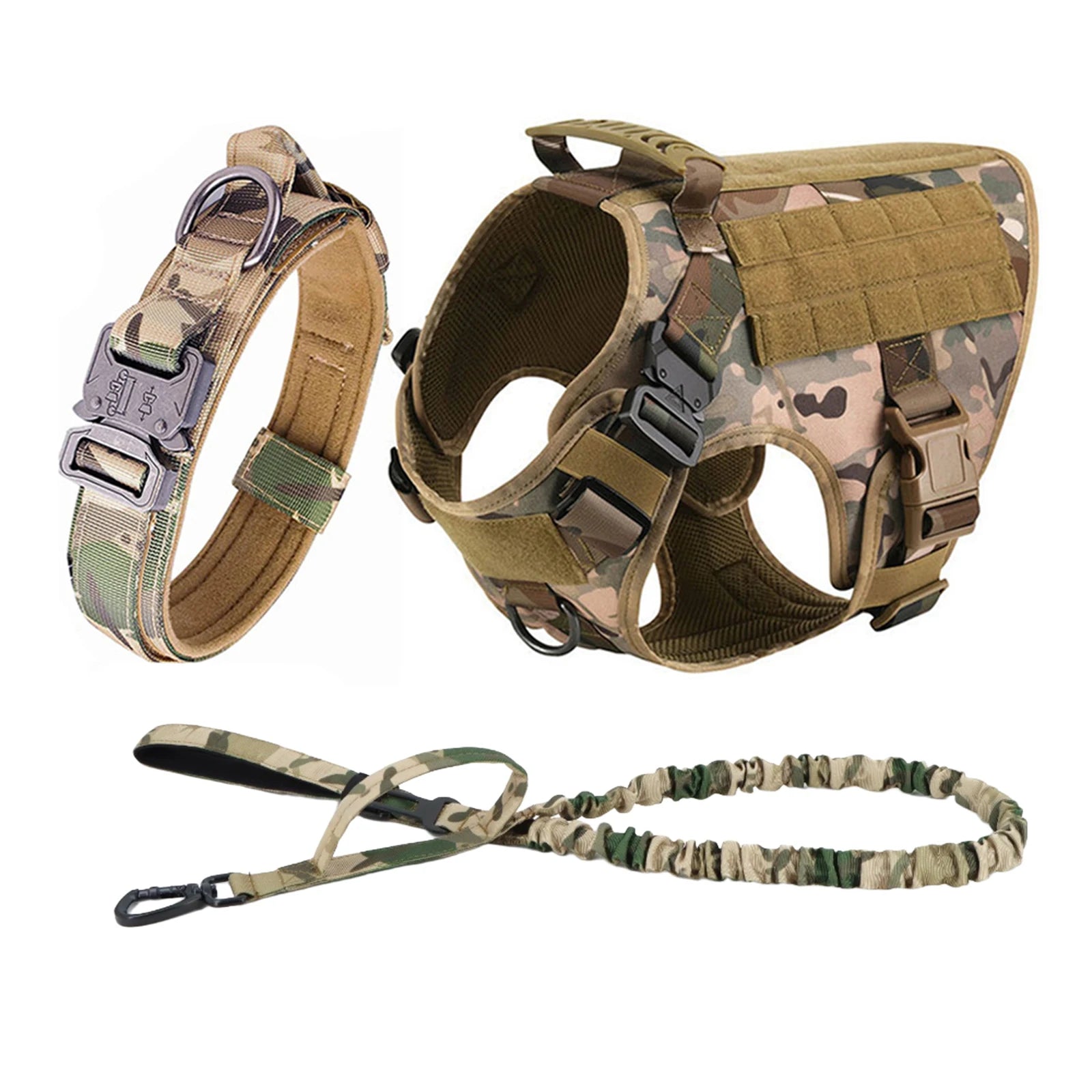Tactical Dog Harness, Collar, Leash, Molle Pouches